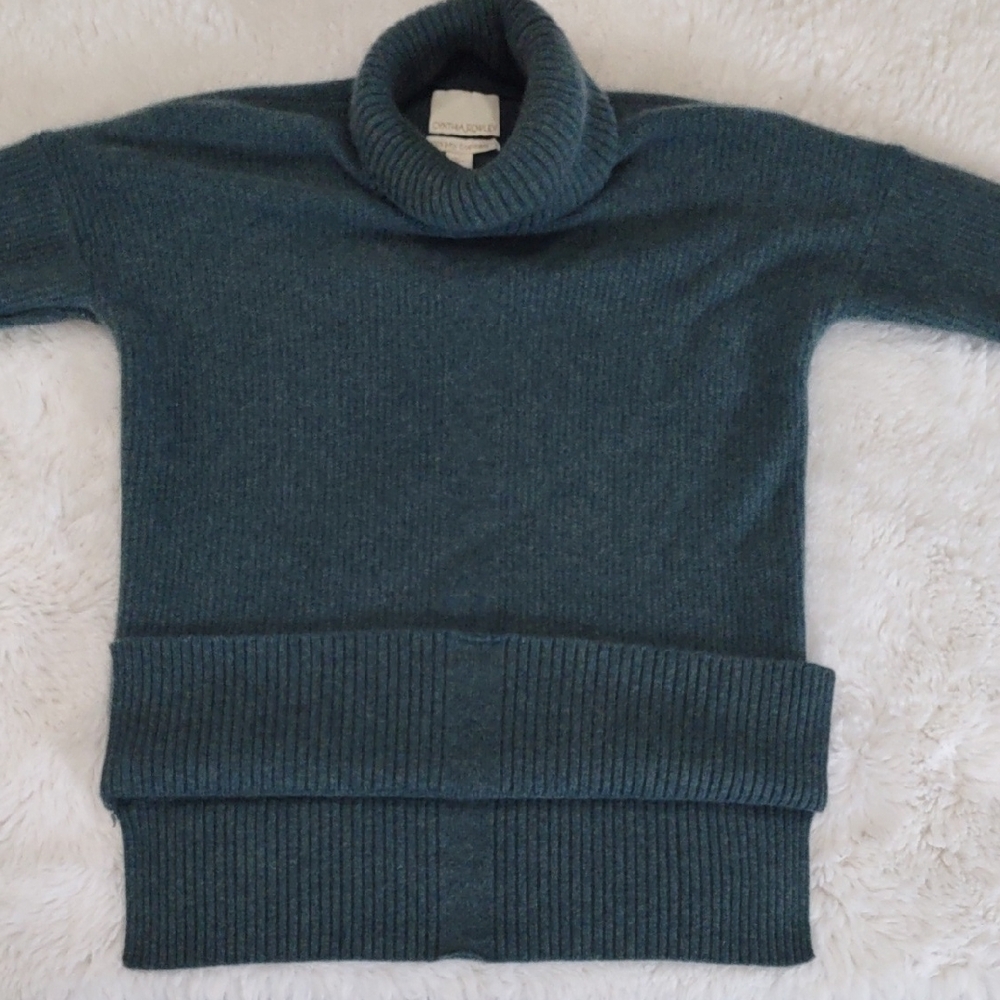CYNTHIA ROWLEY 100 % CASHMERE Cozy Green Turtleneck Sweater - Picture 15 of 17